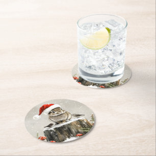 Winter Santa Bunny Wonderland Runder Pappuntersetzer