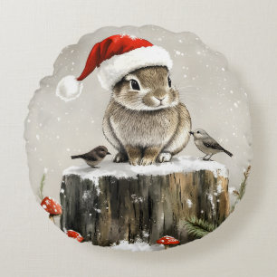 Winter Santa Bunny Wonderland Rundes Kissen