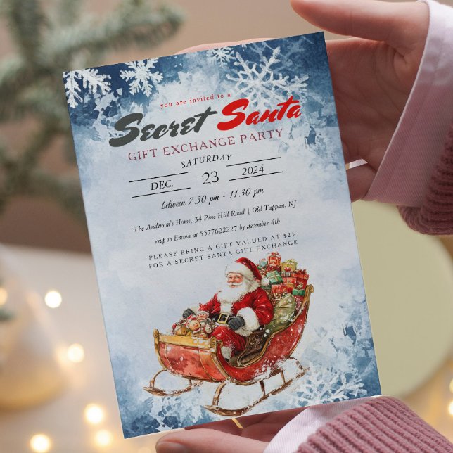 Winter Santa Sleigh Secret Weihnachten Party Einladung (Von Creator hochgeladen)