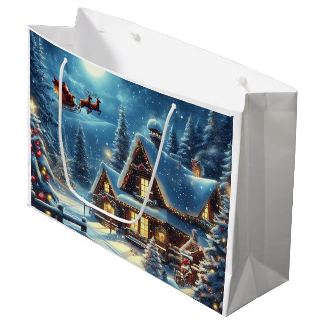 Winter/Santa/Weihnachten/Schnee Große Geschenktüte (Vorderseite Schrägansicht)