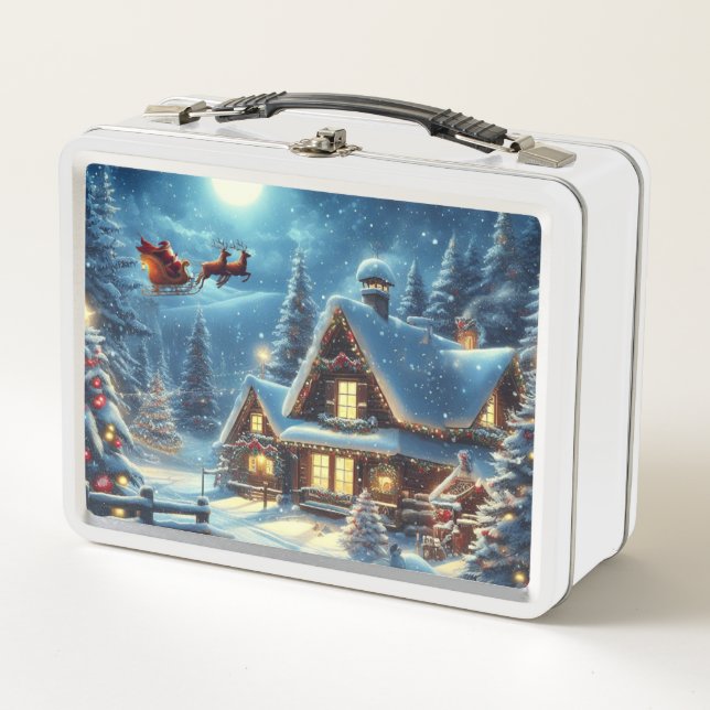 Winter/Santa/Weihnachten/Schnee Metall Brotdose (Vorderseite)
