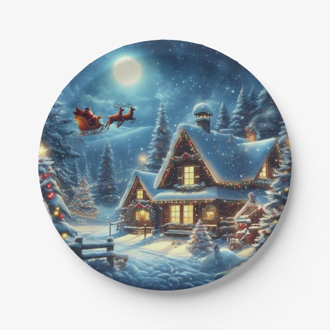 Winter/Santa/Weihnachten/Schnee Pappteller (Vorderseite)