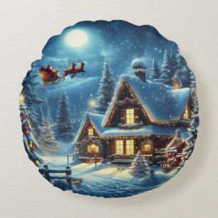Winter/Santa/Weihnachten/Schnee Rundes Kissen