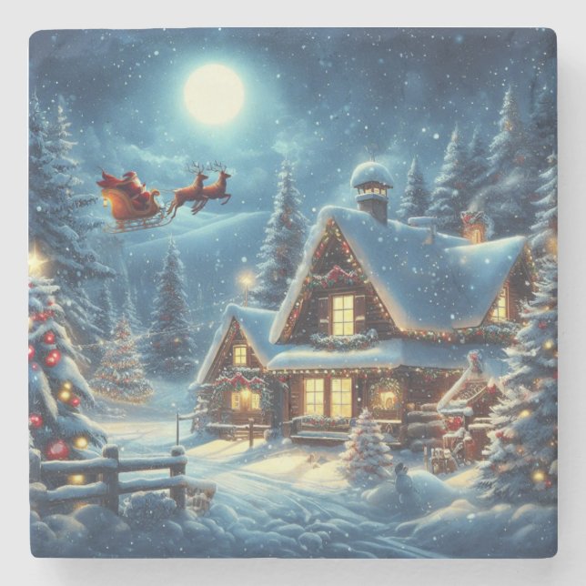 Winter/Santa/Weihnachten/Schnee Steinuntersetzer (Vorderseite)