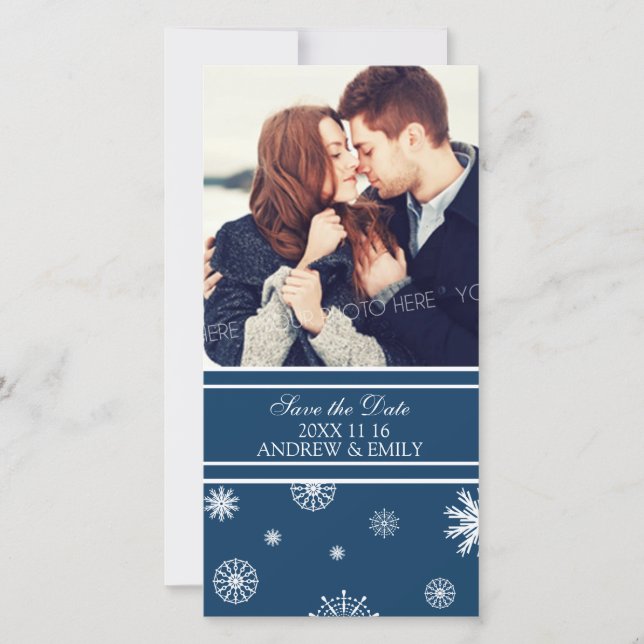 Winter Save the Date Hochzeit Foto Cards blau (Vorderseite)