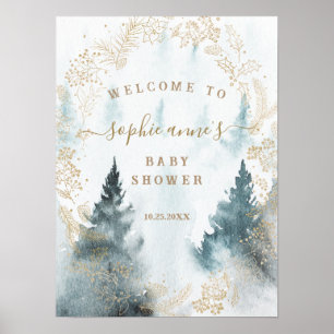 Winter Scenery Gold Baby shower Affiche de bienven