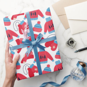 Winter-Schal-Weste Rot Blau Weiß Weihnachten Geschenkpapier