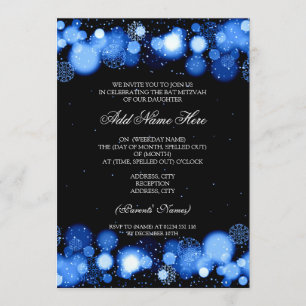 Winter-Schläger Mitzvah blaue Schneeflocke-Lichter Einladung