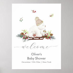 Winter-Schlitten-Eisbär-Baby-Shower-Willkommen Poster
