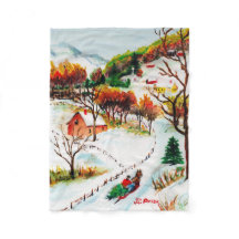 Winter-Schlittenfahrt-Berg-Weihnachten-Wasserfarbe
