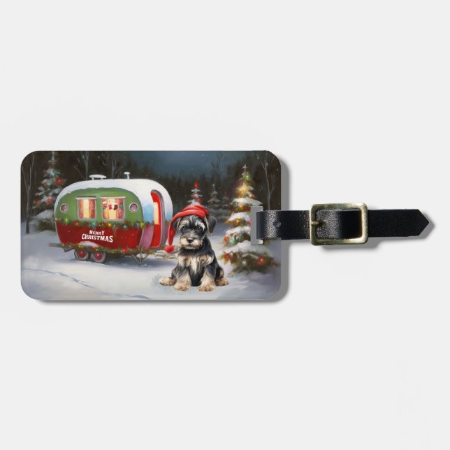 Winter Schnauzer Caravan Weihnachtsabenteuer Gepäckanhänger (Vorderseite horizontal)