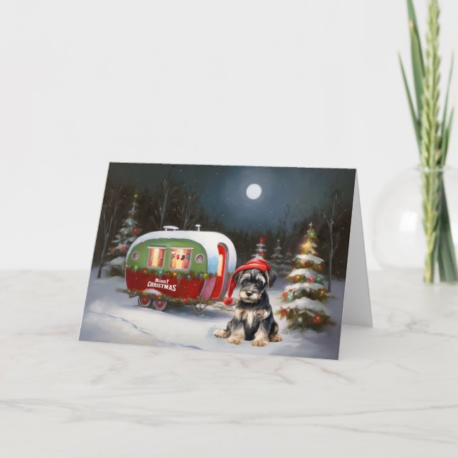 Winter Schnauzer Caravan Weihnachtsabenteuer Karte (Vorderseite)