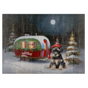 Winter Schnauzer Caravan Weihnachtsabenteuer Schneidebrett