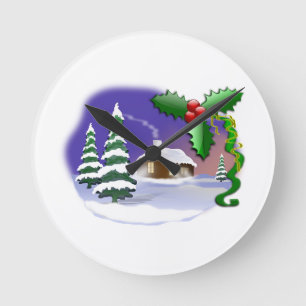 Winter-Schnee-Bäume Zuhause Weihnachten Frieden Sc Runde Wanduhr