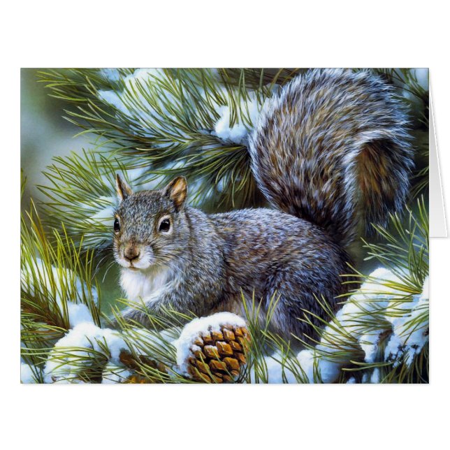 Winter-Schnee-… graues (graues) Eichhörnchen (Vorderseite (Horizontal))