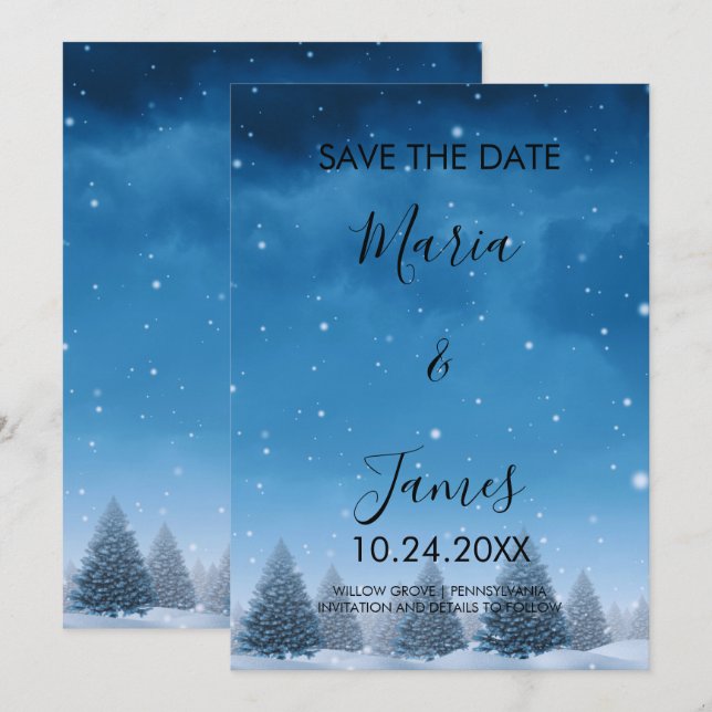 Winter-Schnee-Hochzeit Save The Date (Vorne/Hinten)