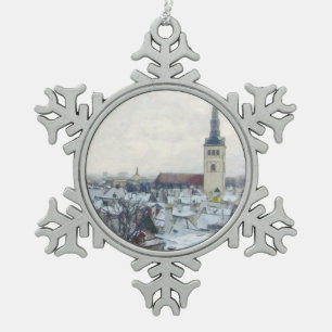 Winter-Schnee in Tallinn - estnisches Weihnachten Schneeflocken Zinn-Ornament