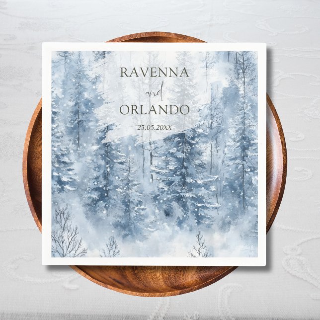 Winter-Schnee-Kiefer-Baum-Wald-Berg-Hochzeit Serviette (Von Creator hochgeladen)