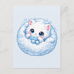 Winter-Schnee-Nest-Kätzchen – Süße gemütliche Katz Postkarte