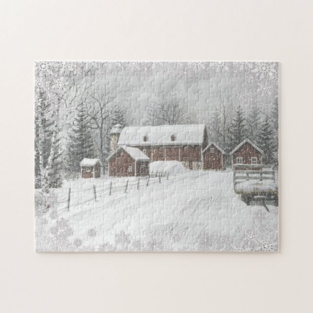 Winter-Schnee-Rote-Scheune-Farm (Horizontal)