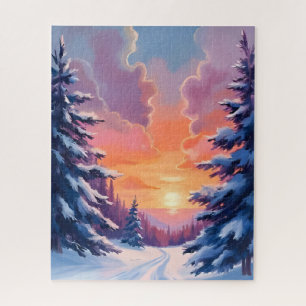 Winter-Schnee-Sonnenuntergang Aquarell-Landschaf