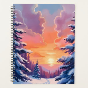 Winter-Schnee-Sonnenuntergang   Aquarell-Landschaf Planer