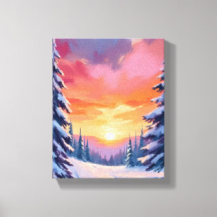 Winter-Schnee-Sonnenuntergang   Pastell-Aquarellma Leinwanddruck