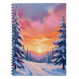 Winter-Schnee-Sonnenuntergang | Pastell-Aquarellma Notizblock
