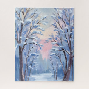 Winter-Schnee-Wald-Aquarell-Wald-Malerei