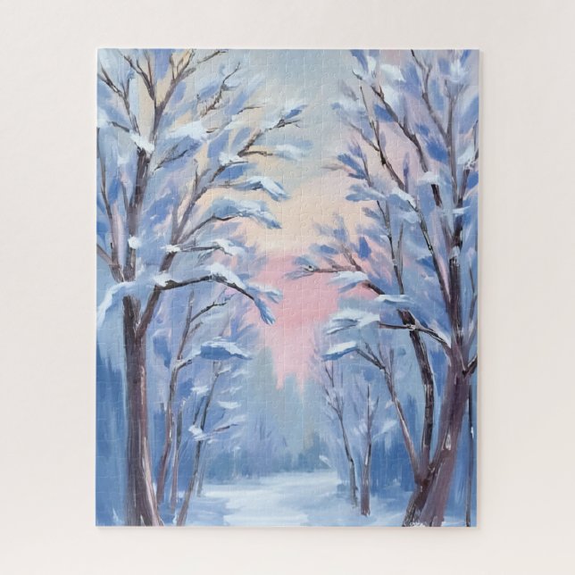 Winter-Schnee-Wald-Aquarell-Wald-Malerei (Vertikal)