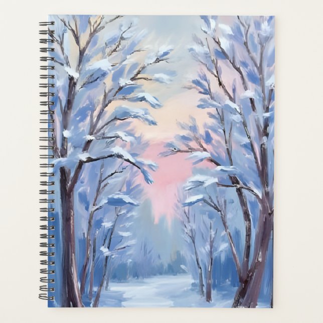Winter-Schnee-Wald-Aquarell-Wald-Malerei Planer (Vorderseite)