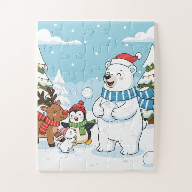 Winter-Schneeball-Freunde-Kinderpuzzle (Vertikal)