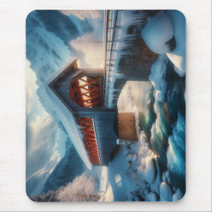 Winter, schneebedeckte Brücke und Fluss Mousepad