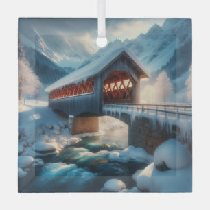 Winter, schneebedeckte Brücke und Fluss Ornament Aus Glas