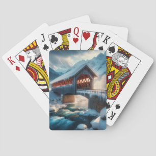 Winter, schneebedeckte Brücke und Fluss Spielkarten
