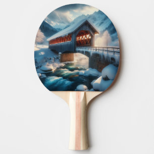 Winter, schneebedeckte Brücke und Fluss Tischtennis Schläger