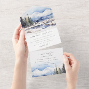 Winter-Schneeberg-Ski-Landschaft Hochzeit All In One Einladung