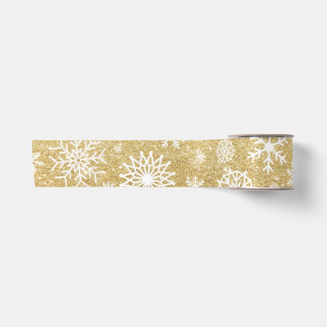 Winter-Schneeflocke-GoldGlitzer-Weihnachten Satinband (Vorderseite)