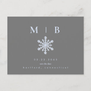 Winter-Schneeflocke Grau/Eisblau Monogramm Termin Ankündigungspostkarte