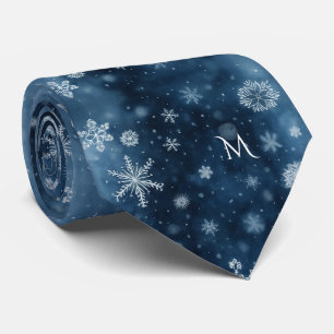 Winter-Schneeflocke Mitternachtsblau Monogramm Was Krawatte