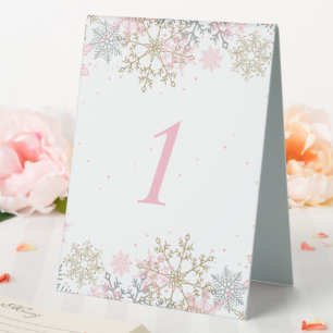 Winter-Schneeflocke Rosa und Gold Baby Shower Tisc Tischaufsteller