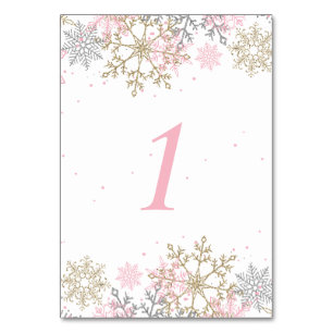 Winter-Schneeflocke Rosa und Gold Baby Shower Tisc Tischnummer