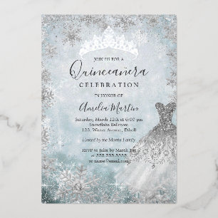 Winter-Schneeflocke Silber Blau Quinceanera Folie  Folieneinladung