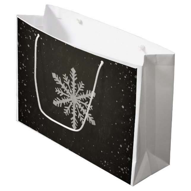 Winter-Schneeflocke-weißes Kreide-Zeichnen Große Geschenktüte (Vorderseite Schrägansicht)