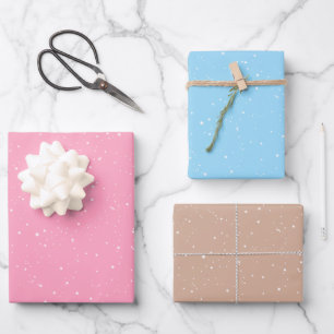 Winter-Schneeflocken auf Rosa, Blau und Braun Geschenkpapier Set