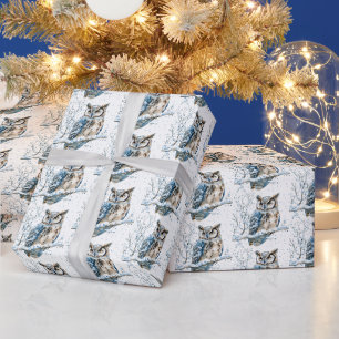 Winter-Schneeflocken Blaue Eule Weihnachten Schnee Geschenkpapier