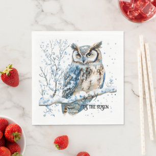 Winter-Schneeflocken Blaue Eule Weihnachten Schnee Serviette