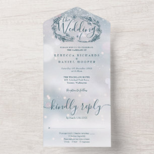 Winter-Schneeflocken-Bohemian-Laub-Hochzeit All In One Einladung
