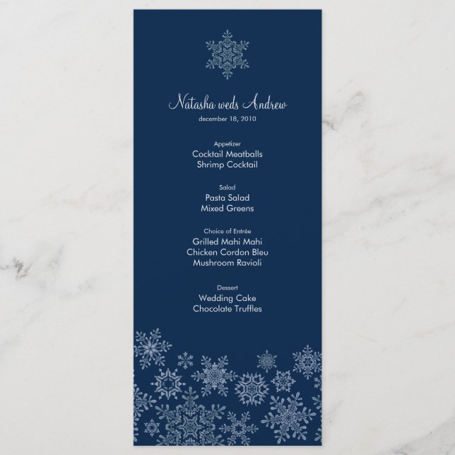 Winter-Schneeflocken, die Menü-Karte Wedding sind Menükarte (Vorderseite)
