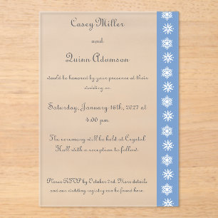 Winter-Schneeflocken in Periwinkle-Acryl-Hochzeit Acryleinladungen